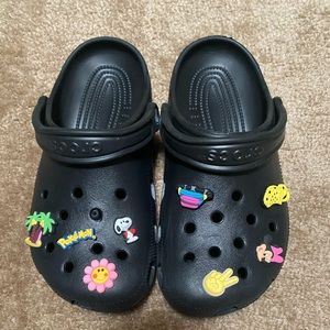 Black classic crocs with shoe charms